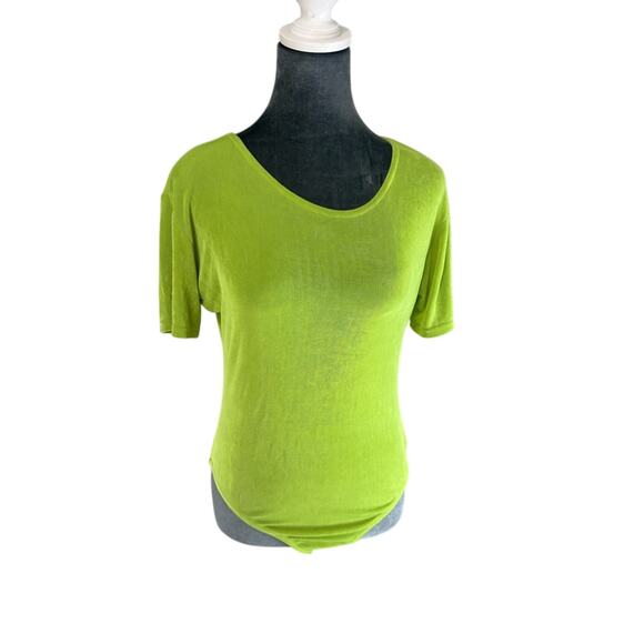 Large- stretchy - short sleeve- body suit - retro made in USA- green lime retro - Picture 1 of 8